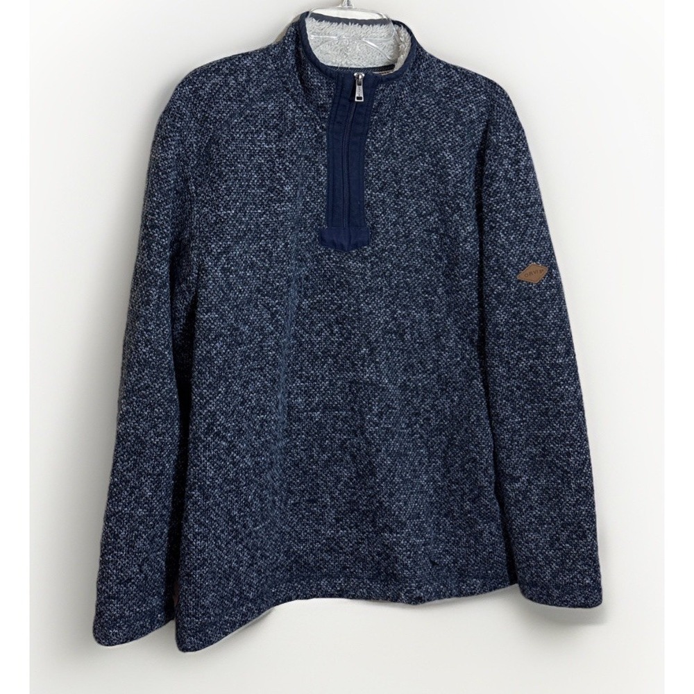 ORVIS Men's Medium Sherpa Lined 1/4 Quarter Zip Pullover Sweater Fleece Blue‎